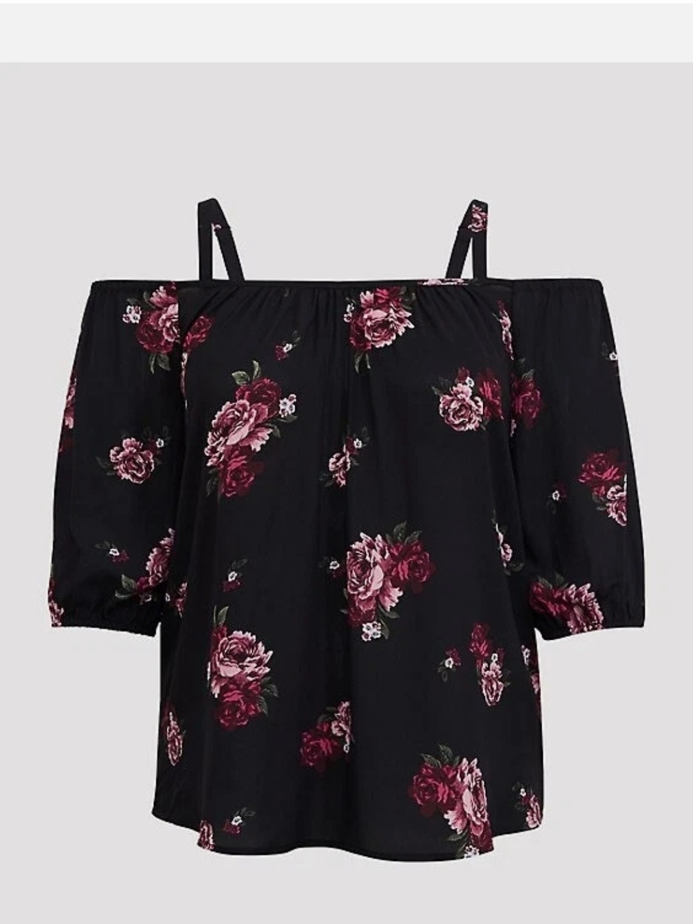 Torrid Floral Cold Shoulder Blouse in Black & Pink Like New